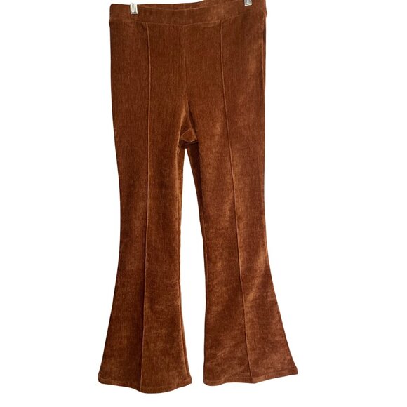 Love On A Hangar Velour Flared Brown Pants Womens Large Pull On Elastic Waist L - Picture 2 of 9